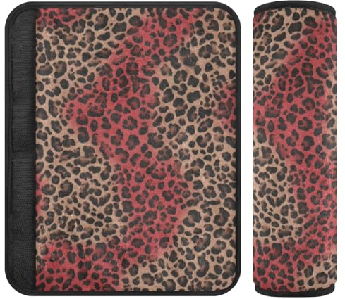 Funda acolchada para cinturón de seguridad con estampado de piel de leopardo, color carmesí, para cinturón de coche, 2 unidades