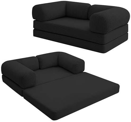 MeMoreCool Sofá cama convertible 4 en 1 con reposabrazos, colchón plegable y sillón cama, cómodo sofá cama para sala de estar y dormitorio como salón o cama de invitados, color negro