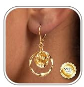 CASSIECA Örhängen 925 Silver Dam Hypoallergeniska Runda Hängande Örhängen Guld/Silver Hamrade Spak Smycken Presenter, guldpläterad