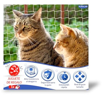 RUBALN®️Red para Gatos Terraza-Red Gatos Ventanas Balcon-Malla para Gatos de Nylon Transparente-Red Gatos Terraza-Resistente+Kit instalación+Instrucciones de instalación+Juguete para Mascota(3x4)