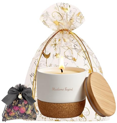 Madame Fagini Golden Harmony Duftkerze in Geschenkbeutel & Duftkissen | Kerze Geschenkset | Kerze aus Sojawachs | Perfekte Weihnachtsgeschenke für Frauen, Geschenkidee für Frauen (Duftkerze)