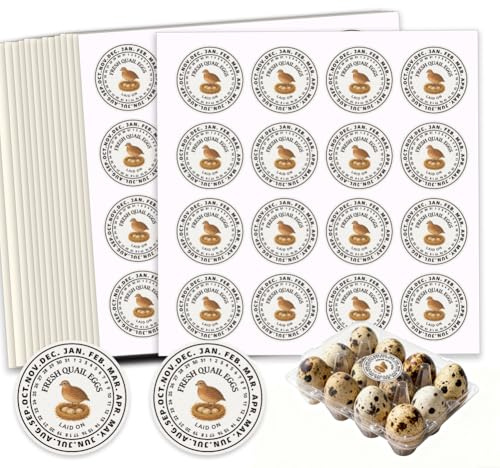 GOMAKERER 320 Pcs Fresh Quail Eggs Carton Labels, 2Inch Round Quail Eggs Handling Stickers Waterproof PET Adhesive Quails Egg Packaging Sticker for Box Container Carton Farm Supplies