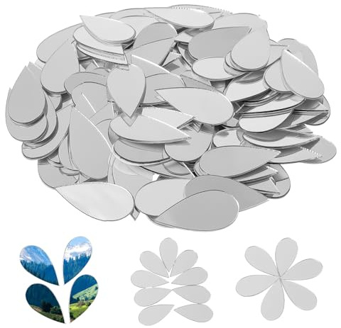 300Pcs Leaf Shape Craft Mirrors Mosaic Tiles Self-Adhesive Mini Mirrors for Craft Mini Acrylic Mirror Tiles Tiny Teardrop Crafts Mirror Stickers Pieces for Crafts Art Wall Door Home Decoration Silver