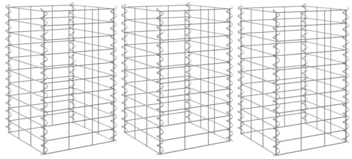 Lot de 3 jardinières surélevées en gabions - 30 x 30 x 50 cm - En fer robuste - Argenté - Pour jardin, terrasse, jardinière, brise-vue - Parterre de jardin durable