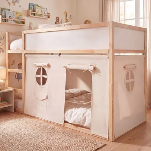 Hahafelt 2 Panel Play Curtain Set - Underbed Privacy Curtains Peachskin Playhouse Low Bunk Loft Bed for Birthday Party Gift(Classic,Light Khaki)