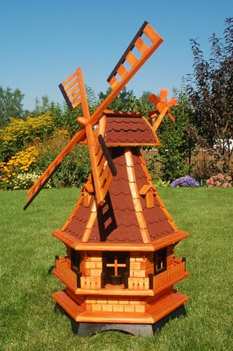 Moulin à vent à roulement à billes avec éclairage solaire au choix (rouge, hauteur 130 cm)