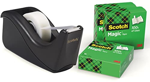 Scotch C60-BK4 Tejpdispenser, Svart, 9 x 7.5 x 11.5 cm | Påfyllningsbar dispenser med matt universaltejp, för reparation, märkning och förslutning