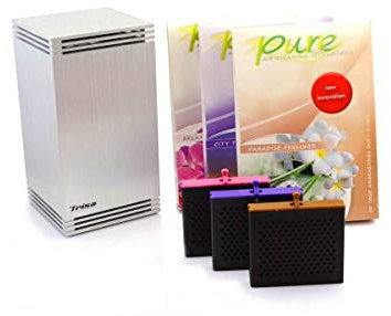 Trisa Lufterfrischer Pure – Automatischer Geruchsneutralisator mit 3 Duftkapseln, Individuelle Beduftung, Konstante Wirkung, Kein Austrocknen, Laufend neue Düfte