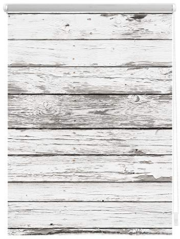 Lichtblick Klemmfix Tageslicht-Rollo mit Motiv, ohne Bohren, Blickdicht, Seitenzugrollo, Made in Germany, Bretter-Vintage Weiß, 90 x 150 cm (B x L)