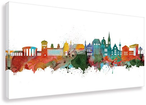 Kunstbruder Wandbild - Aachen Skyline weiss (div. Größen) - Leinwandbild Kunstdruck Dekoration Streetart Bürobild 100x200cm