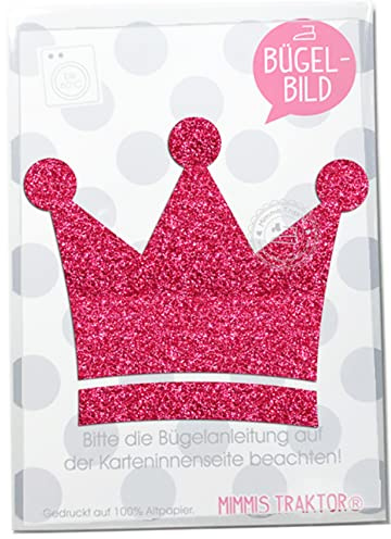 GLITZER Bügelbild Krone 10,5 cm Aufbügler Applikationen Bügelsticker für Stoffe Textilien Kinder zum Aufbügeln Flicken, Farbe:Glitzer pink