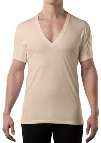 Anti-Schweiß Unterhemd Herren - Unterhemd gegen Schweiß - Baumwolle Deep-V-Ausschnitt Original Fit mit Schweißpads - Beige - XXL