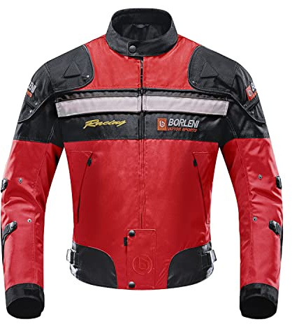 BORLENI Giacca da Moto Uomo Tutte le Stagioni Giubbotto Motociclista con Protezioni CE Gilet Termico Removibile Antivento per Donna Rosso XXL