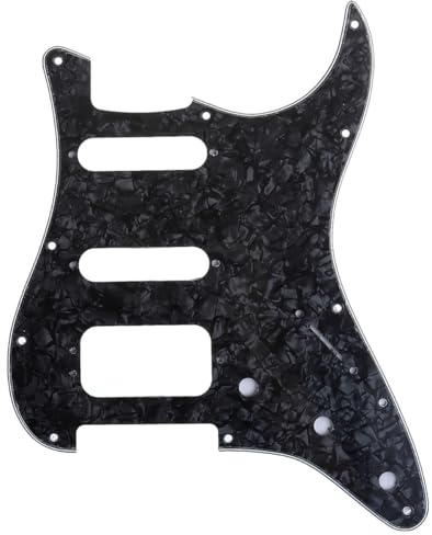 Musiclily Pro 11 Löcher Round Corner HSS Strat Pickguard Gitarren-Schlagbrett für USA/Mexican Stratocaster 3-screw Humbucking Mounting Open Pickup,4 lagig Black Pearl