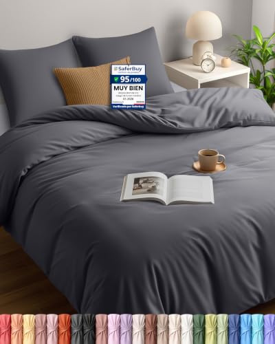 Utopia Bedding Påslakan 155x220 cm + 2 Örngott 80x80 cm, Grå | Mikrofiber Påslakan med dragkedja, Oeko-TEX-Certifierad, enkel att installera – perfekt för hemmabruk och hotellbruk