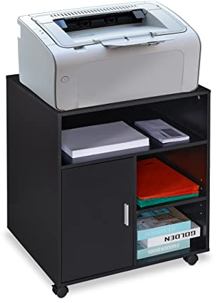 Relaxdays Rollcontainer mit 5 Fächern & Tür, Büro & Home Office, mit Rollen, Büroschrank, HBT 66,5 x 60 x 50 cm, schwarz