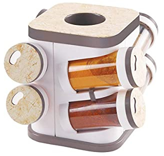 Zolto Collection Multipurpose Plastic 360 Degree Revolving Spice Rack 8 in 1 Square Plastic Container|Condiment Set|100ml Each Spice Jar