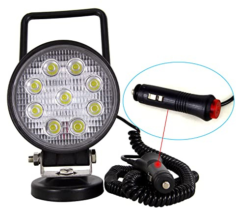Willpower Led Arbeitsscheinwerfer Magnetfuß 4 Zoll 27W Flutlicht 12V 24V | Rund Scheinwerfer, Zigarettenanzünder, Offroad Beleuchtung, für Auto ATV KFZ Traktor LKW 4x4 Boot, 6000K Suchscheinwerfer