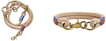 HUNTER Sansibar RANTUM Verstellbare Führleine für Hunde, modern, nautisch, 1 x 200 cm, beige & Sansibar Rantum Halsung, Hundehalsband, Tau, modern, nautisch, 50 (M-L), beige