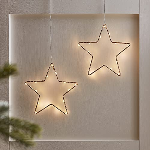 Lights4fun Decorazione di Natale Duo di Stelle Luminose di 15cm in con LED Bianchi Caldi a Pile per Arredo Interni