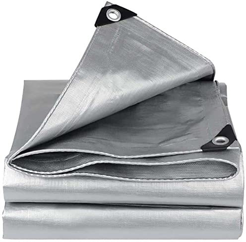 5m x 8m Bâche de Protection, 180g/m² PE Bâche étanche avec Oeillets Aluminium, Utilisé poure Bois de Chauffage, Camions & Meubles de Jardin, Gris