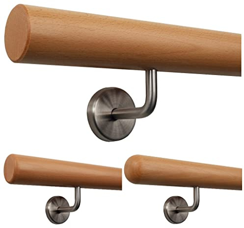 TIBU Handlauf Holz Buche Ø 50 mm Geländer Treppe 0,3m - 5m, Länge 260 cm und Enden gefast