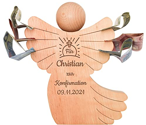 Geschenkfreude Holzengel mit Gravur - personalisierter Schutzengel - Engel aus Holz Geschenkidee zur Konfirmation - personalisierte Konfirmationsgeschenke für Jungen/Mädchen - Deko