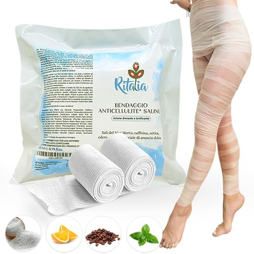 BANDAGES DRAINANTS ANTI-CELLULITE Ritalia® au sel de la Mer Morte et actifs 100% VEGANS – Traitement bandage anti-cellulite réducteur et raffermissant pour jambes et fesses