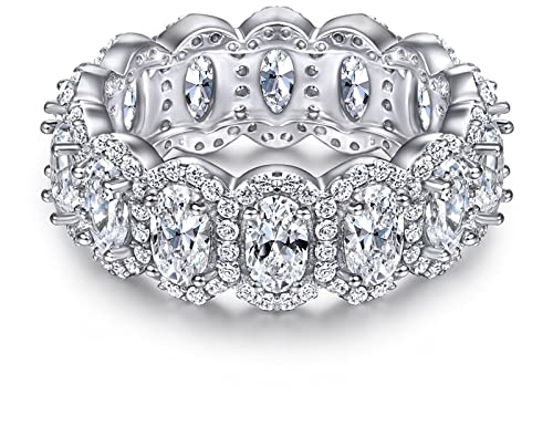 Skcess Ringe Vintage Sterlingsilber, Eternity Ring Silber Oval Zirkonia Verlobungsringe Größe 57 (18.1)