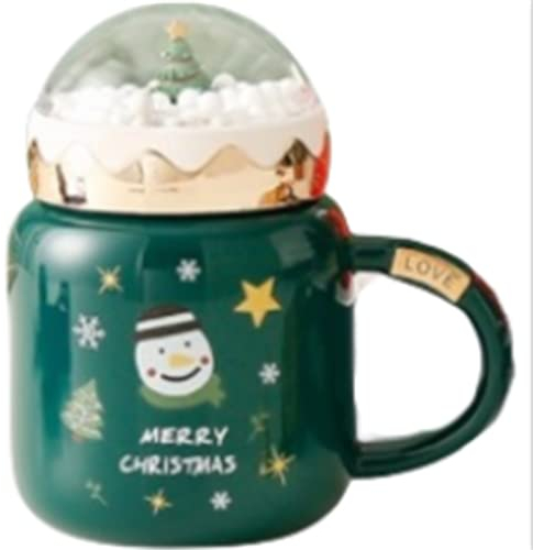 LUVYIMO Weihnachtskeramikbecher Geschenk Außenhandel Rot Grün Weihnachtsbecher mit Deckel Ins Cartoon Weihnachtswasserbecher Niedlich (grün)
