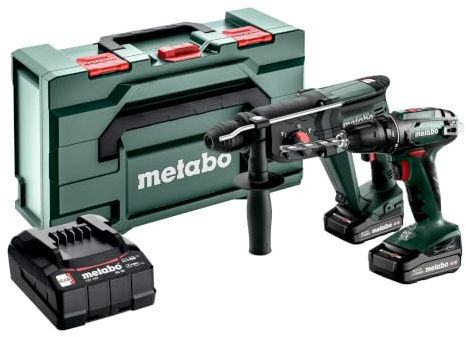 metabo Akku-Combo Set 2.3.2 18V, Bohrschrauber BS 18 & Kombihammer KH 18 | Inkl. 2x 2,0 Ah Li-Power Akkus, Ladegerät, Zubehör, metaBOX 165 L, zum Hammerbohren, Bohren und Meißeln, 18 Volt System