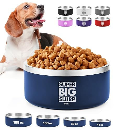Tuff Pupper Heavy Duty Insulated Dog Bowl | Double Wall Stainless Steel Dog Food Dish | Non-Slip Spill Proof Dishwasher Safe Cat Bowl | Water Dish for Feeding Large Medium Small Pets (66oz, Blue)