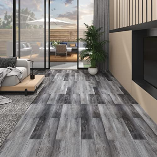 HOMIUSE PVC-Laminat-Dielen 5,02 m² 2 mm Selbstklebend Glänzend Grau PVC Bodenbelag Selbstklebend Laminatboden Fliesenaufkleber Holzoptik Bodenfolie Selbstklebend für Küche Bad Wohnzimmer Langlebig