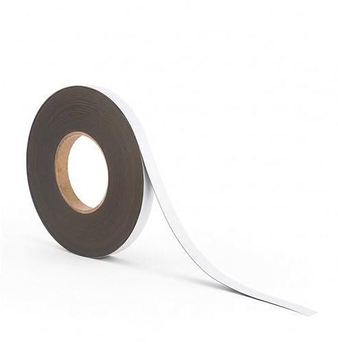 Inwell - Magnetband 15 mm in Farbe weiß auf Rol - 10 meter | NICHT Selbstklebend, Beschreibbare weiße Vinylschicht, Starker Magnetkraft, Magnetstreifen