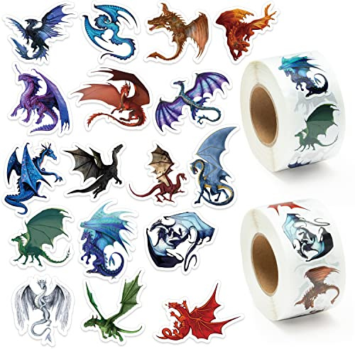 GROBRO7 1000Pcs Dragon Realistische Wasserdichte Aufkleber Rolle | lebensechte Drachen Vinyl ästhetische Aufkleber für Wasserflasche Scrapbooking Laptop, Party Tasche Füller Bevorzugungen