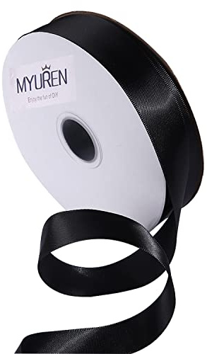 45m Doppelseitiges Satinband Schwarz 25mm Seidenband für Hochzeitsdekoration, Geschenkverpackungen, Partygeschenk, Bastelbedarf, Schleifen, Blumenstrauß