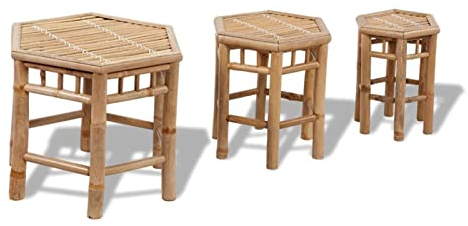 SHUJING Gartenhocker 3 STK Hocker Outdoor, Gartenmöbel, Sitzhocker, Beistelltisch Outdoor, Blumenhocker, Pflanzen Hocker, Bambus
