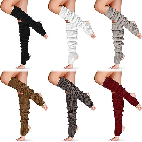 SATINIOR Lange Steigbügel-Yoga-Beinstulpen, 61 cm, über dem Knie, gerippter Strick, Beinwärmer für Damen, 80er-Jahre-Party, Tanzsport, Schlichte Farben, Einheitsgröße