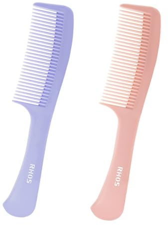 RHOS Medium Tooth Detangling Comb Set for Curly/Straight/Short/Thick Hair, Wet & Dry Use - Pink & Purple
