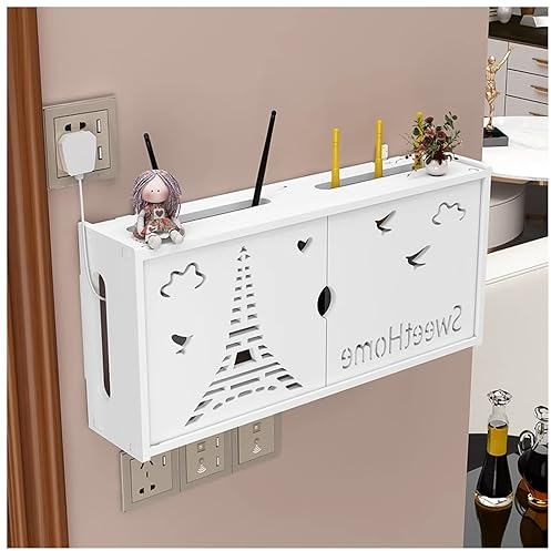 Schwebendes Wandregal, weiße doppelte Türhalterung Wandhalterung, WiFi Aufbewahrungsbox, Kabel Organizer Box, Power Strip Protector Hider (Color : White-I, S : 51x11x24cm)