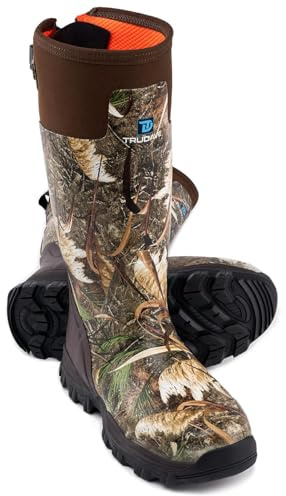 Trudave Hunting Boots for Men, Waterproof Rubber Boots with Steel Shank, 5mm Neoprene Camo Insulated Outdoor Hunting Boots, Reed Grass, Size 10