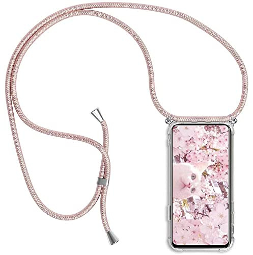 Paekear Funda Transparente con Cordón para Motorola Moto Edge 40 Neo - Carcasa con Cuerda y Esquinas Reforzadas con Correa - Elegante Case Cover con Collar de Cordón Cruzado, Oro Rosa