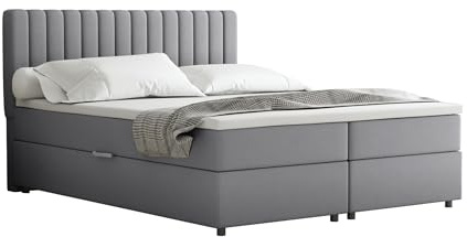 PANDA MÖBEL Homesy Everest Boxspringbett 160 x 200 cm Doppelbett mit hochwertiger Bonell-Matratze incl Topper, Polsterbett mit Bettkasten, Schlafzimmer, Bequem, Modern, Stilvoll