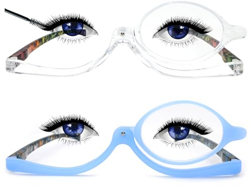 Sehnsucht 2 Pairs Eye Makeup Glasses for Women Flip Up Magnifying Cosmetic Readers Eye Makeup Reading Glasses 3612 Blue Transprent 2.0