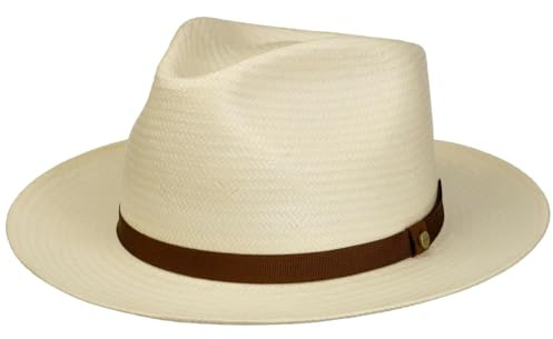 Stetson Fallkirk Fedora Toyo Strohhut Naturfarbener Hut mit braunem Ripsband Klassischer UV-Schutz 40 Unisex Frühjahr Sommer