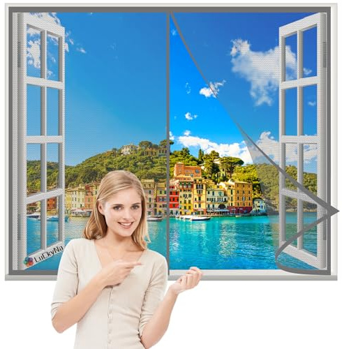 Moustiquaire de Porte Magnétique,Anti-Mouche Insectes Rideau Gris 120x130cm avec Aimants-Moustiquaire Fermeture Automatique pour Couloirs Portes Patio Rideau Anti Moustique Bogues Pas de Forage