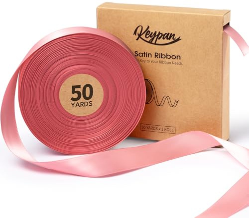 Keypan Rosa Satinband 22mm x 45,7m - Doppelseitiges Geschenkband & Schleifenband Bänder für Blumenstrauß Geschenk Wrapping Party Dekoration Hochzeit Einladung DIY Craft
