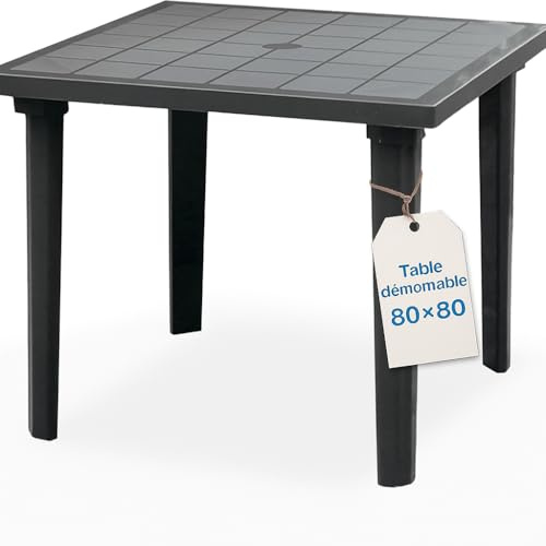Tomaino - Tavolo Da Giardino In Plastica Quadrato - Tavolo Plastica Esterno per 4 Posti con Gambe Smontabili e Foro per Ombrellone - Tavolino da Esterno Nero