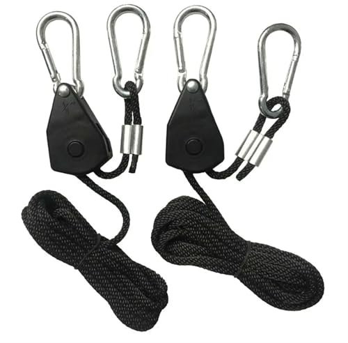 YGLEEULI Zeltschnur 2 Stück Riemenscheibe Seil Ratschen Schwerer Verriegelungsbügel Hebeband for Zelt Zimmer Fan Grow Plant Camping Wandern