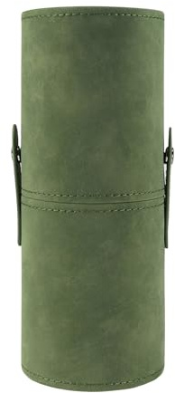 Kososuru Portable Makeup Brush Case,Pu Leather Makeup Brush Holder with Button,Travel Cup Storage Dustproof Makeup Cosmetic Bags for Women (Grass green)